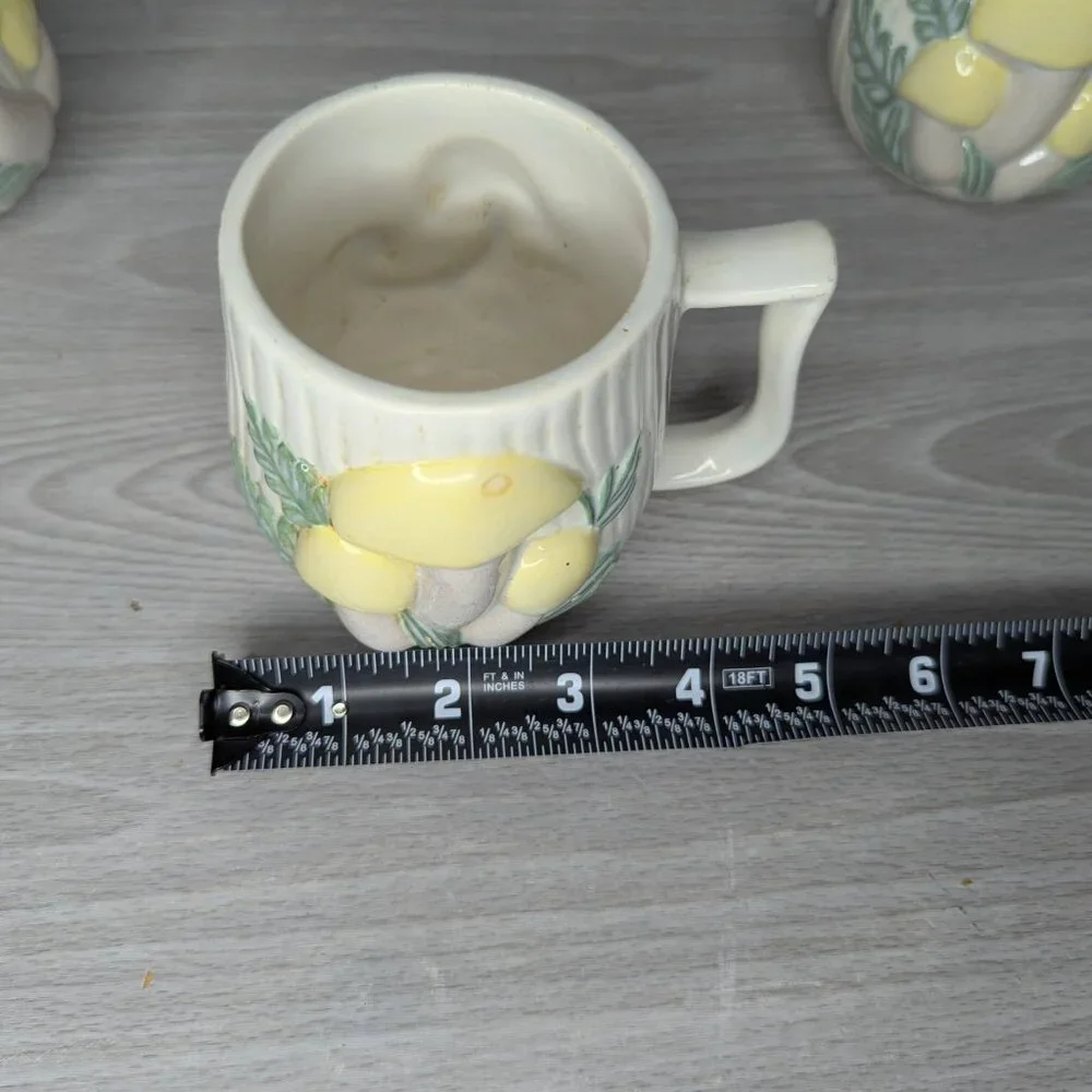 Vintage Ceramic Yellow Mushroom Mugs Set of 4 Signed Jane Roberts 1976
